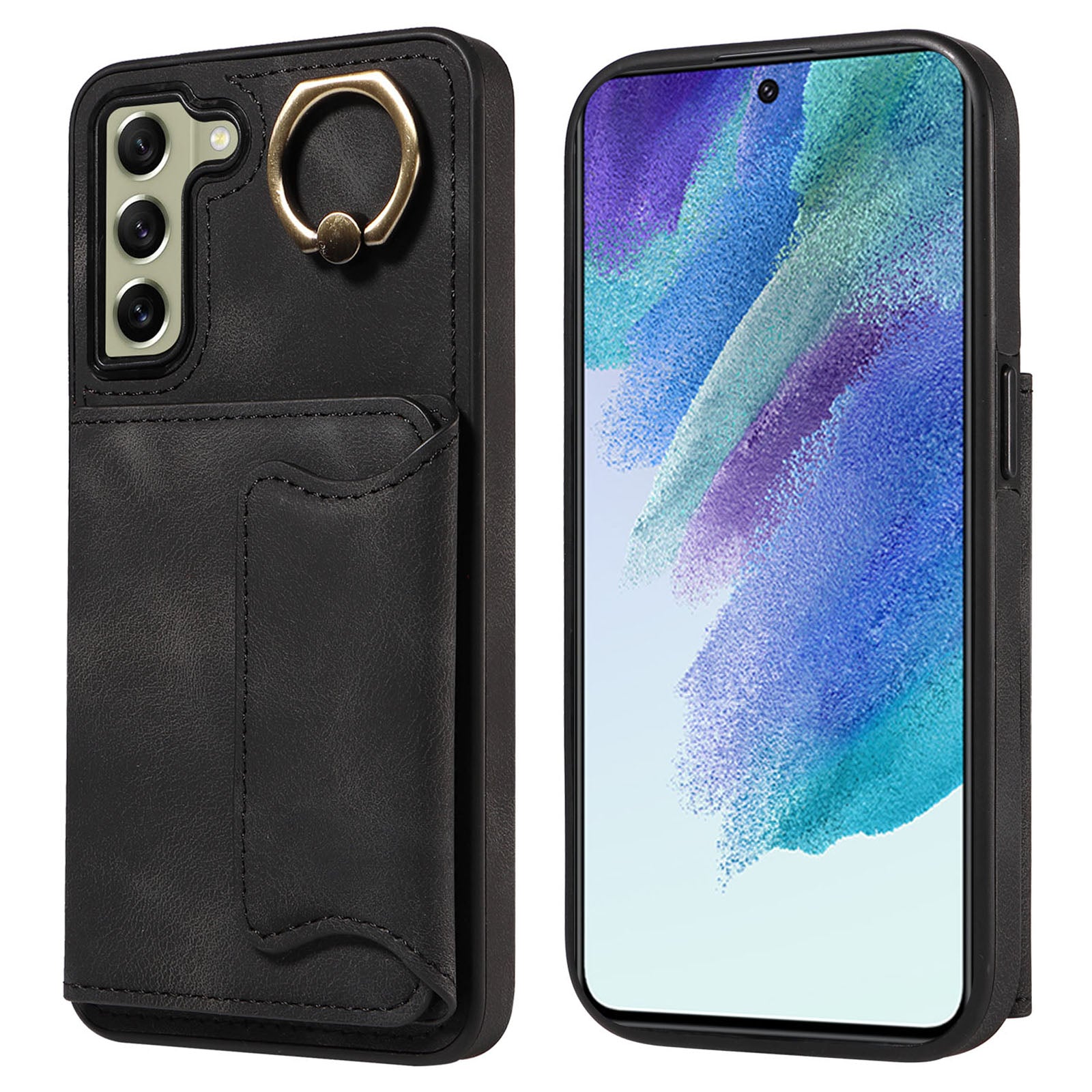 001 For Samsung Galaxy S21 FE 5G PU Leather TPU Cover Card Holder Phone Case with Ring Kickstand 001 For Samsung Galaxy S21 FE 5G PU Leather TPU Cover Card Holder Phone Case with Ring Kickstand